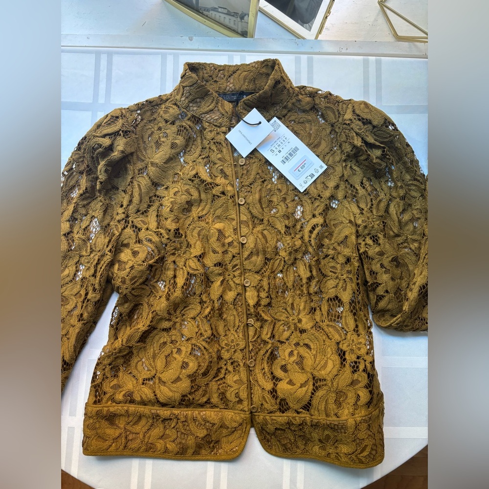 Zara Olive Lace Button-Up Jacket